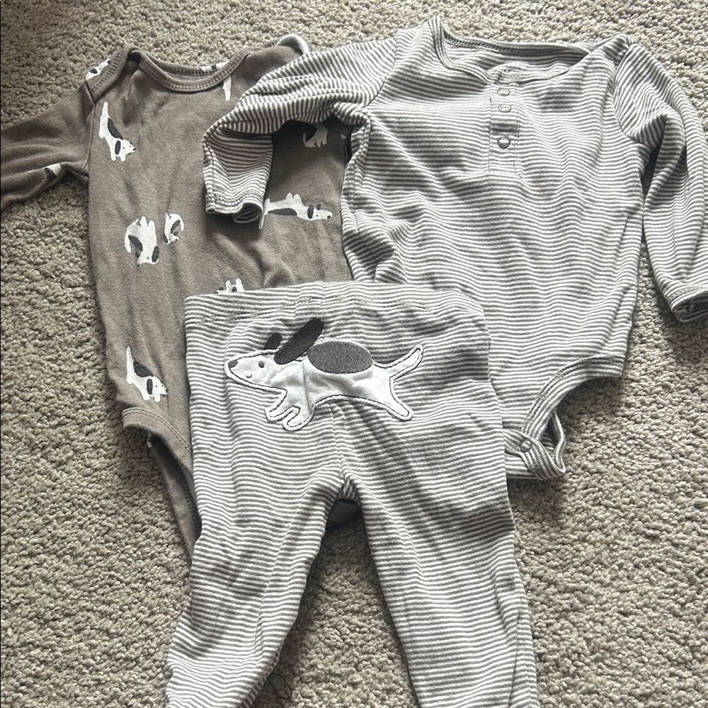Carter's Gray and Brown Dog Print Kids Matching Set